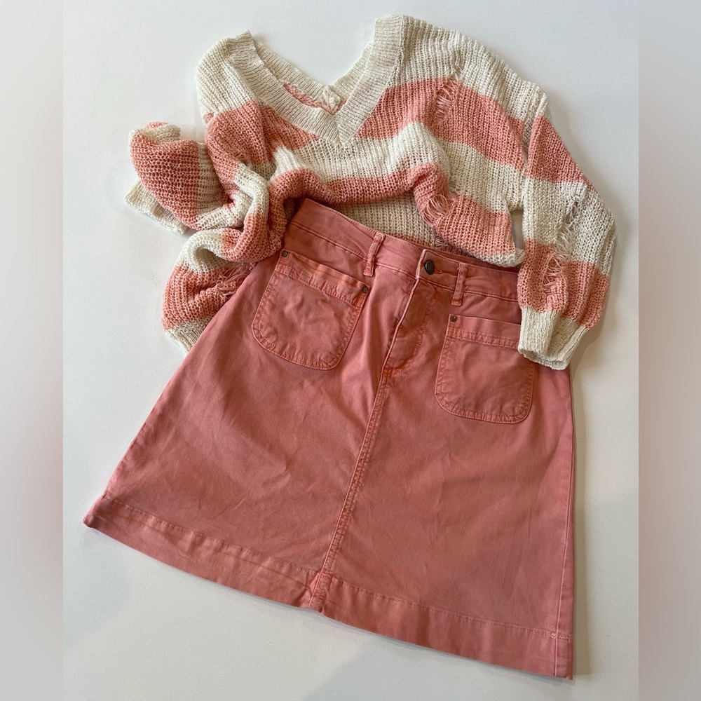 Boden Patch Pocket Chino Skirt Coral Salmon Pink